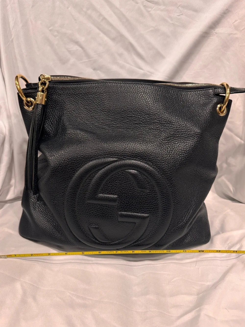 Gucci Soho Black Pebbled Leather Hobo Bag with Tassel
